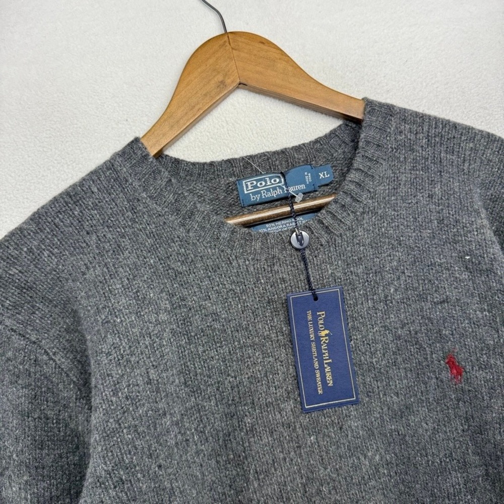 Polo Ralph Lauren Sweater Mens XL Gray Shetland Merino Wool Angora Rabbit Hair